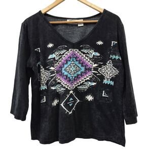 Collections Etc Top Womens Large Black White Purple Blue Gray Rhinestones